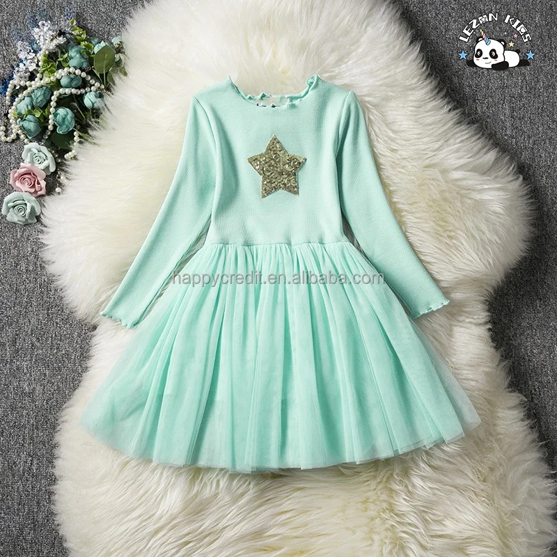 LEZONKIDS - 2023 high quality long sleeve custom sequin tulle dresses for girls 5 to 10 years